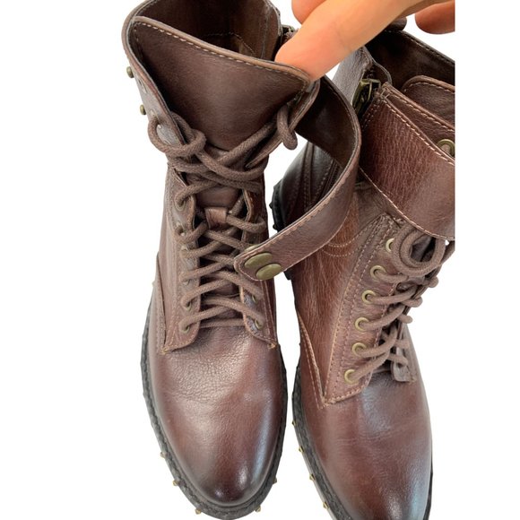 Womens Vince Camuto 6.5 Zip Leather Lace Up Booties Combat Brown Stud 6571 EUC - Picture 9 of 13